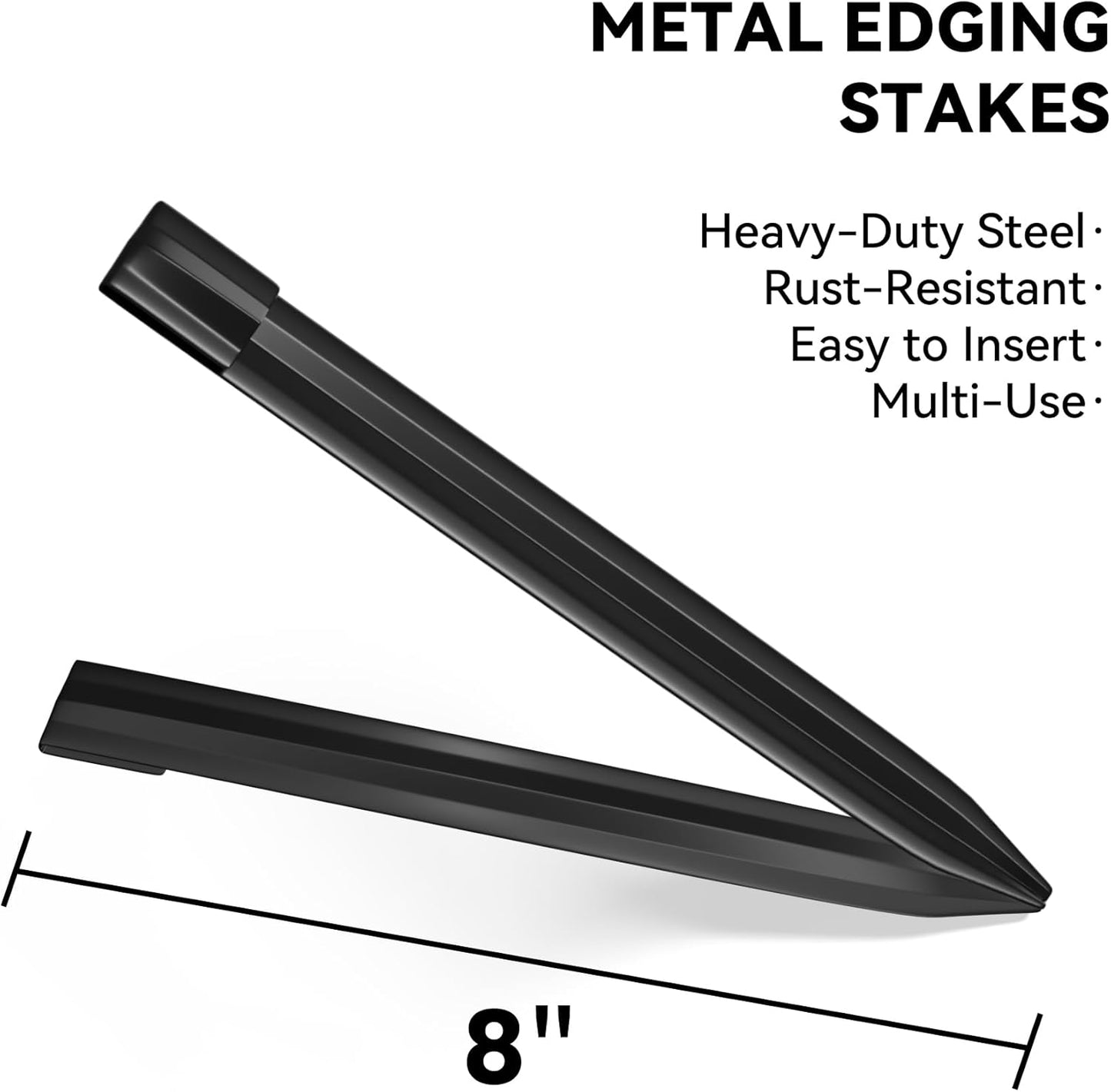 Metal Landscape Edging Stakes, 13Pcs 8Inch Galvanized Steel Garden Stakes Solid Top Curved Anchoring Spikes with Reinforcing Rib, for Corrugated Edge, Terrace Decor, Black