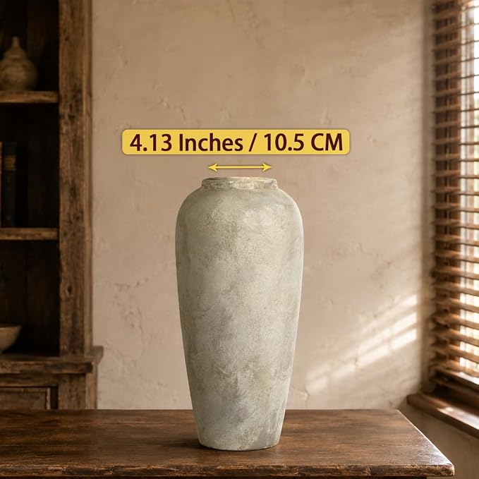 Ceramic Rustic Farmhouse Vase, 15 Inch Beige Flower Vases for Home Decor, Rustic Pottery Vase for Table Centerpieces & Living Room, Farmhouse Ceramic Vases for Entryway & Wedding Gifts