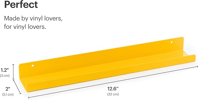 Vinyl Record Shelf - A Metal Display Shelf - Wall Mount Now-Playing Vinyl Shelves - an Album Record Holder That Doubles as a Picture Ledge - Fits All Records (Yellow)