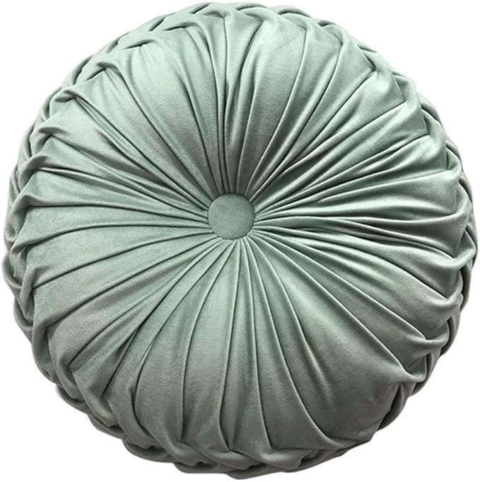 Teieas Round Throw Pillow Velvet Home Decoration Pleated Round Pillow Cushion for Couch Chair Bed Car Light Green