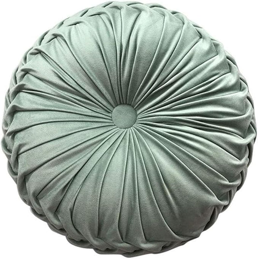 Teieas Round Throw Pillow Velvet Home Decoration Pleated Round Pillow Cushion for Couch Chair Bed Car Light Green