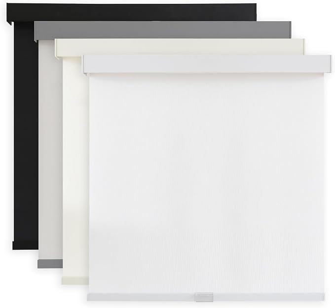 AOSKY Light Filtering Roller Shades Cordless Blinds for Windows, 1% Openness Free-Stop Shades with Valance, Thermal Insulated Fabric, UV Protection, Natural Woven Blinds（25" W x 72" H, White）