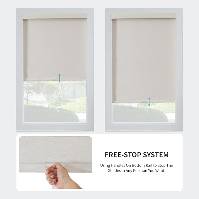 Joydeco 100% Blackout Roller Shades (Pro), Free-Stop Cordless Blinds for Windows, UV Protection, Natural Woven Blinds for Home and Office, Light-Proof Aluminum Cover (35" W x 75" H, Beige)