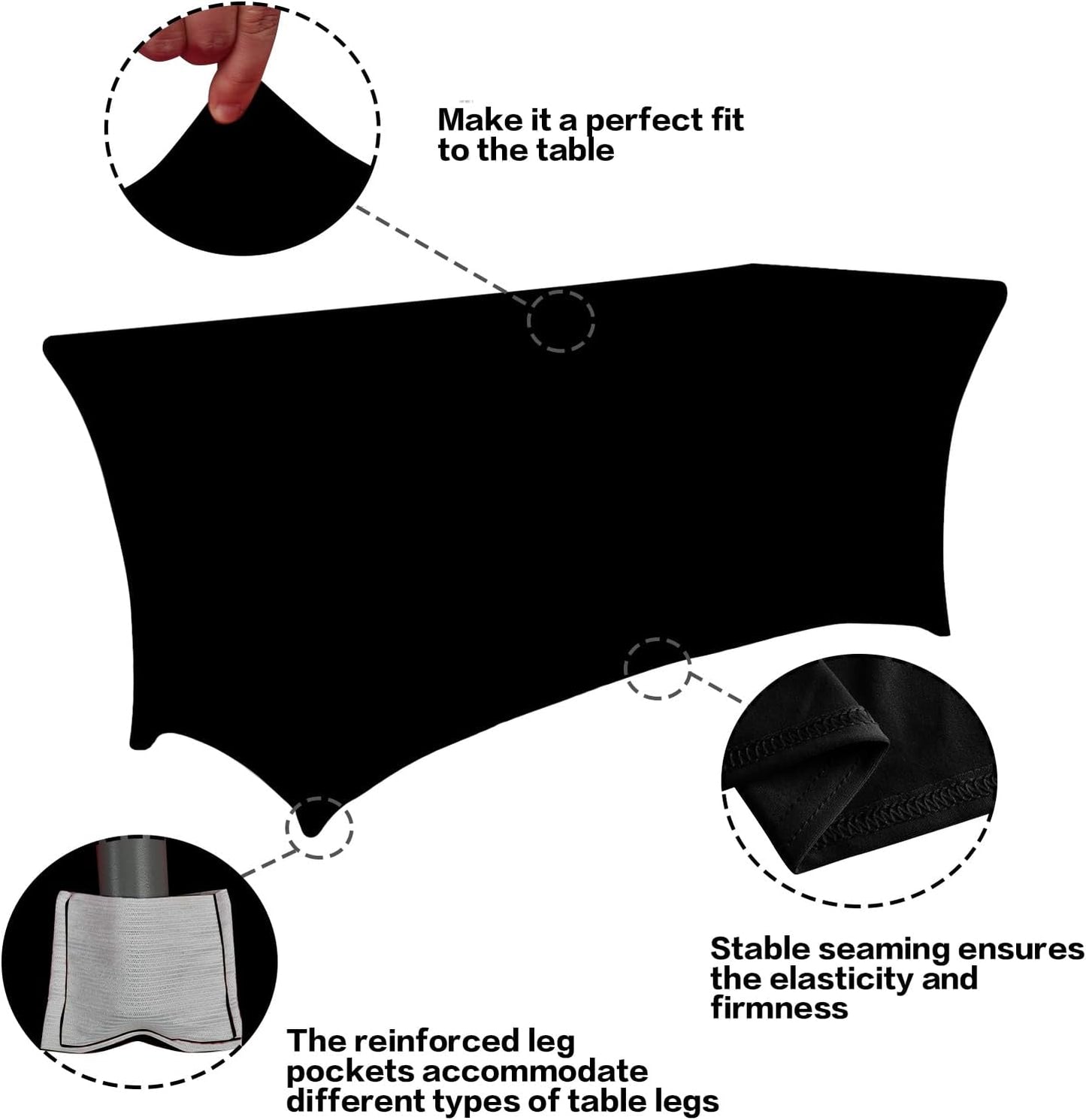 IVAPUPU 2 Pack 6FT Table Cloth for Rectangular Fitted Events Stretch Black Table Covers Washable Spandex Tablecloth Protector for Party, Wedding, Cocktail, Banquet, Festival