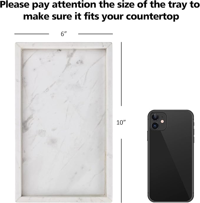 Italy Marble Vanity Tray for Jewelry, Perfume, Makeup, Candle,Towel Natural Modern Decorative Trays for Bathroom Bedroom Dresser Rectangle Kitchen Storage Organizer for Home Decor White (FX031)
