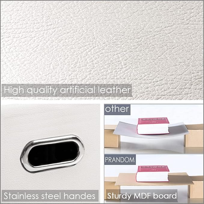 PRANDOM Collapsible Storage Bins with Lids [3-Pack] Leather Fabric Foldable Storage Boxes Organizer Containers Baskets Cube with Cover for Bedroom Closet Office Nursery White (14.9x10.8x10)