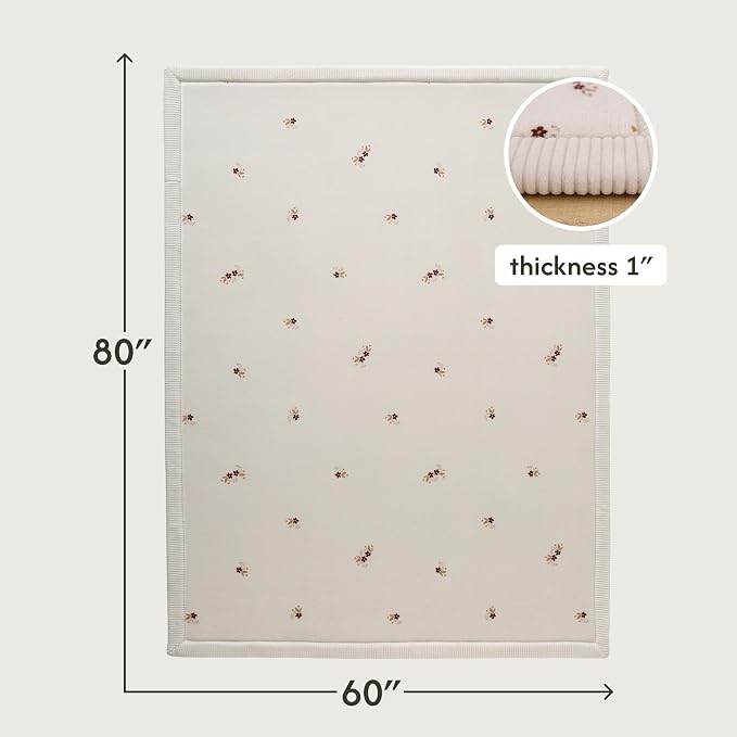 Hakuna Matte CloudSoft Baby Play Mat for Floor 60" x 80" Flowers | Coral Velvet high-density foam Rug for Crawling & Cozy Play – Non-Slip, Water-Resistant, Easy-Care Tummy Time Mat