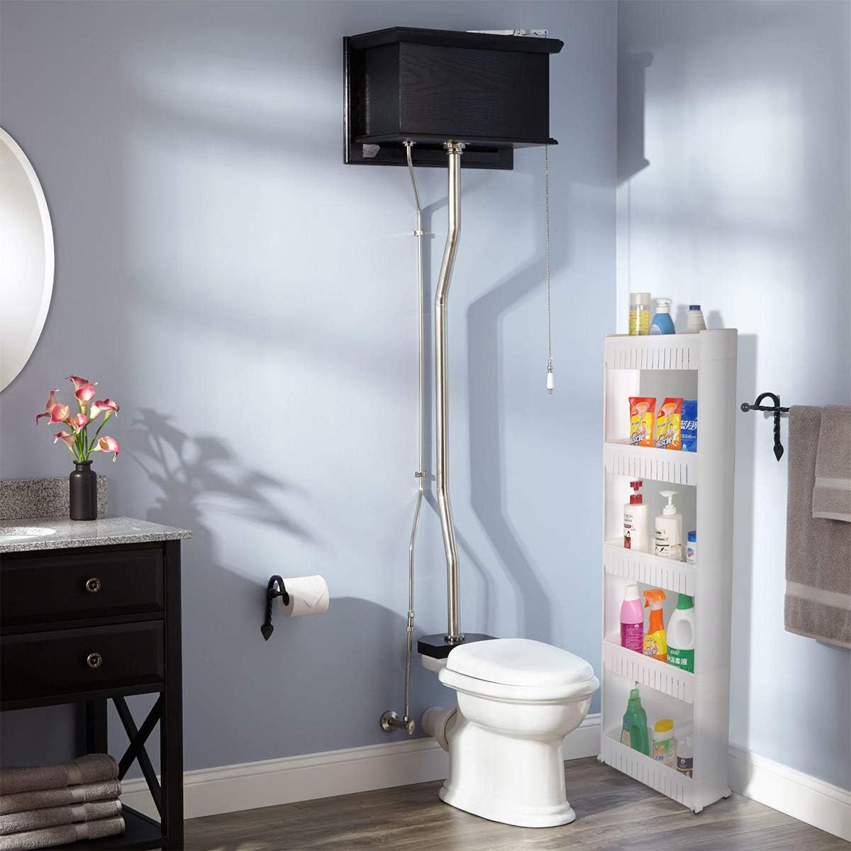 Laundry Room Organizer, Mobile Shelving Unit Organizer with 5 Large Storage Baskets, Gap Storage Slim Slide Out Pantry Storage Rack for Narrow Spaces