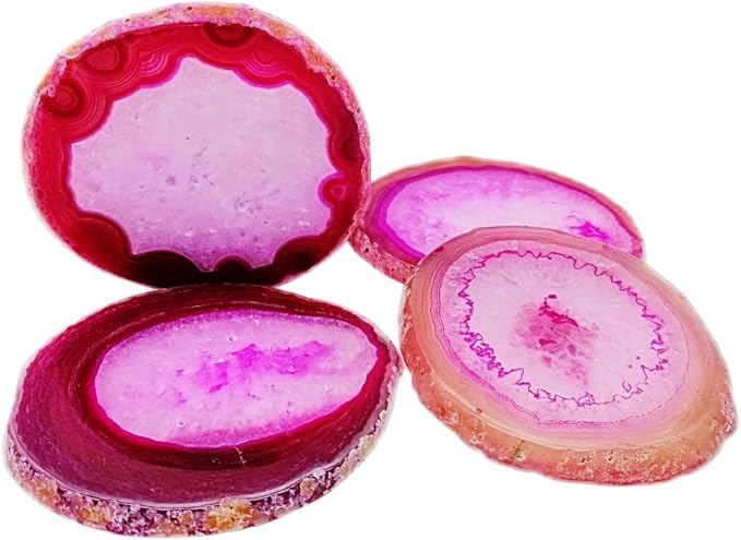 Geode Agate Slice Coasters Dyed Pink 3-4" Set of 4 Crystal Decorations Art Coaster Stone Bar Sets for the Home Drinks