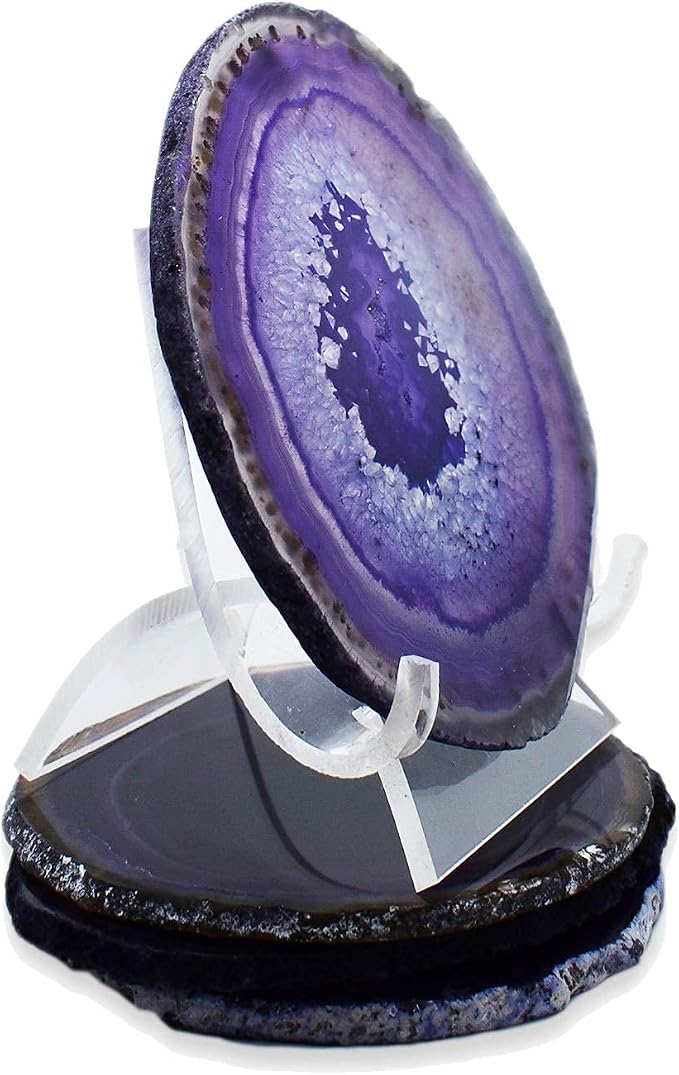 Nature's Decorations Purple Agate Stone Coasters - Set of 4, Polished Geode Drink Mats for Dining & Coffee Table & Kitchen Geode Decor Non-Toxic 3.5-4" Diameter