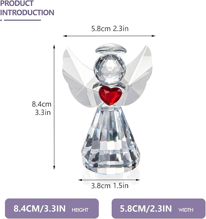 Glass Angel Figurines Crystal Angels Statue 3in Art Glass Guardian Angel Heart Paperweight Ornaments Valentines Gifts for Women