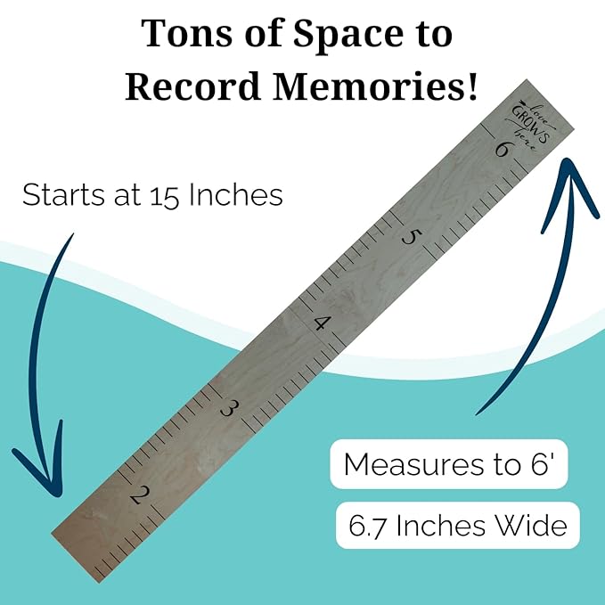Headwaters Studio Wooden Growth Chart – Kids Height Chart, Wall Measurement for Kids, Height Chart for Wall, Growth Ruler for Children – “Love Grows Here” Gray (63" x 6.7")