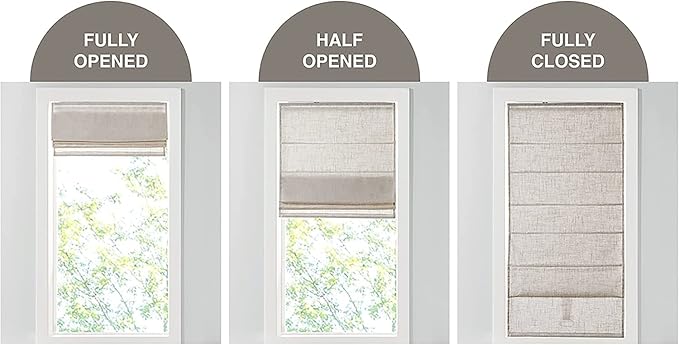 Madison Park Kyler Cordless Roman Shades - Single Panel, Lightweight Linen Blend Fabric, Natural Design, Easy Installation, Light Filtering Window Blind, Bedroom, Living Room Decor 35"W x 64"H Natural