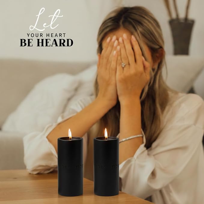 SURI Concrete Shabbat Candle Holders in Black | Jewish Judaica Gift Set with Modern Shabbat Candle Holders | Tall & Short, Ideal Shabbat Set for Tea Lights (Tealights not Included)