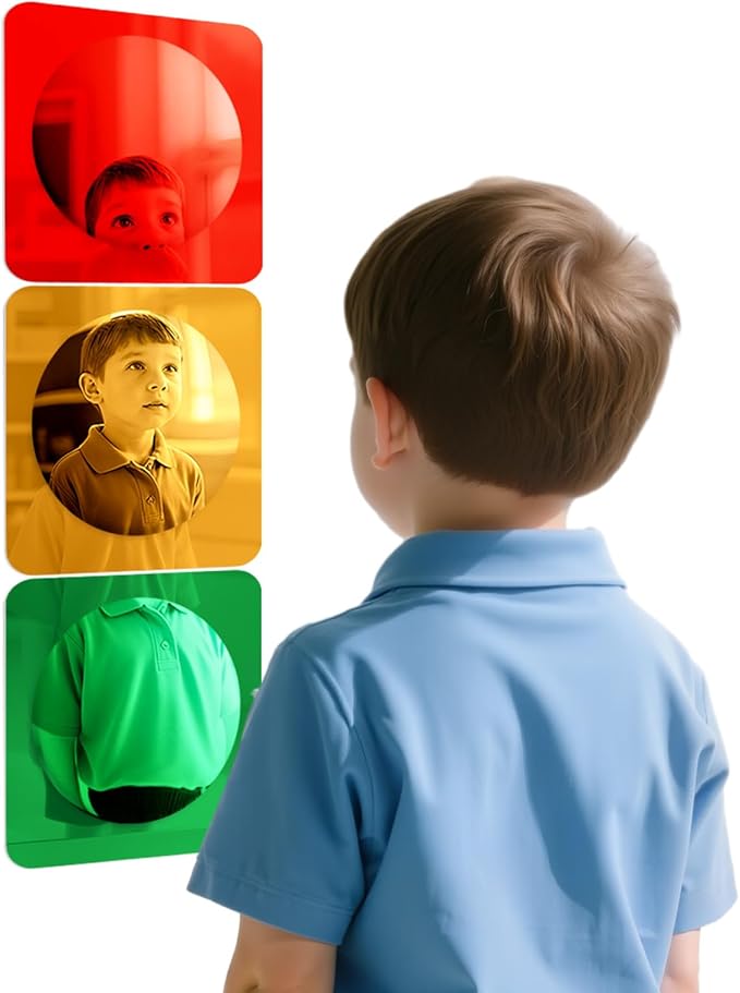 Geiserailie 3 Pcs Sensory Wall Mirror Acrylic Bubble Mirror Toys for Calming Corner Items - Sensory Room Have Visual, Tactile Stimulation (6 x 6 Inch,Red,Yellow,Green)