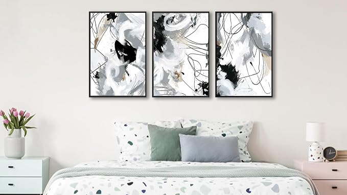 ASDCEUTICALS Large Framed Wall Art - Natural Framed Abstract Canvas Pictures for Living Room Modern Canvas Prints for Bedroom, Black Float Framed Art for Home Office Kitchen Decor 32" X 48" X 3pcs