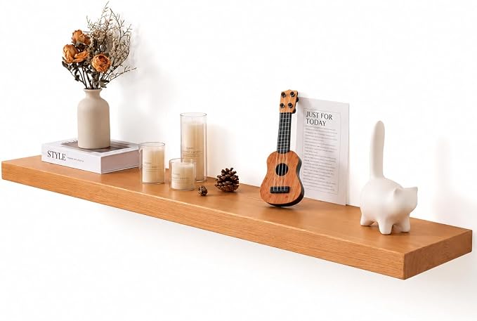 Axeman 48 Inch Floating Shelves for Wall, 9.3" Deep High End Solid Real Wood Wall Shelves with Heavy Duty Invisible Bracket for Living Room, Bedroom, Kitchen, Bathroom, Set of 1, Natural