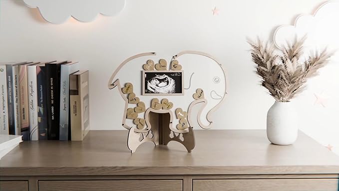 Elephant Baby Shower Guest Book Keepsake - Jungle Decorations Centerpiece - Gender Neutral Boy or Girl - Sonogram Ultrasound Frame Keepsake- Nursery Decor Photo Frame - Safari Shower Sign In Guestbook