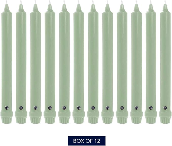 Colonial Candle Unscented Taper Candle, Classic Collection, Colonial Classic Green, 10 In, Pack of 12 - Up to 8 Hours Burn