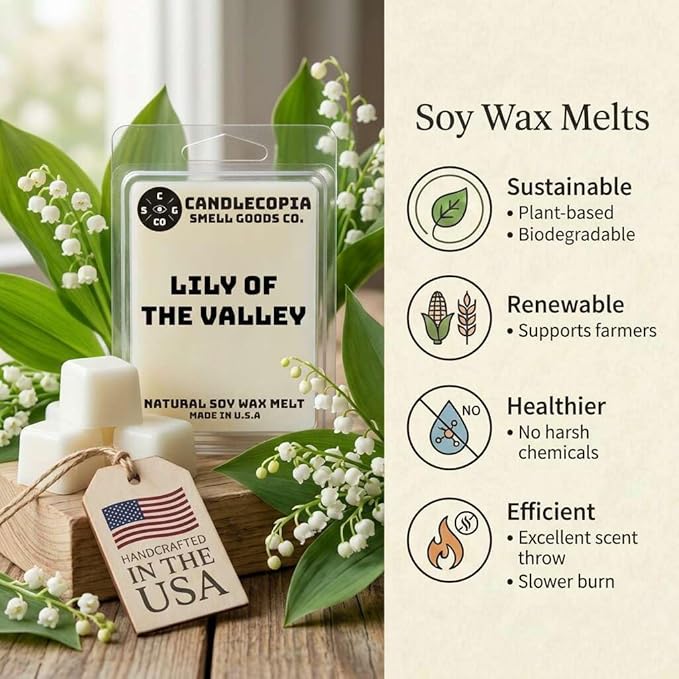 Lily of the Valley Strongly Scented Hand Poured Vegan Wax Melts, 12 Scented Wax Cubes, 6.4 Ounces in 2 x 6-Packs