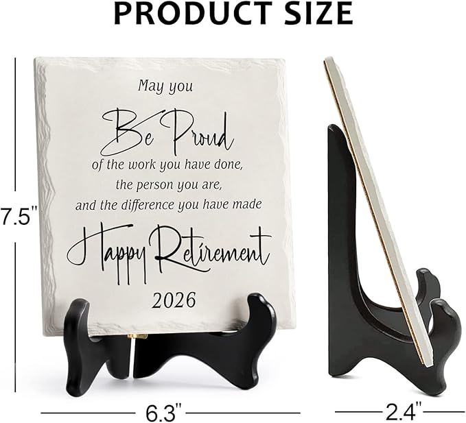 LukieJac Retirement Gifts for Women Men 2026 Retirement Party Decoration Best Ceramic Retirement Plaque 6"*6" Happy Retirement Table Decorations Sign for Teacher Nurses Coworker