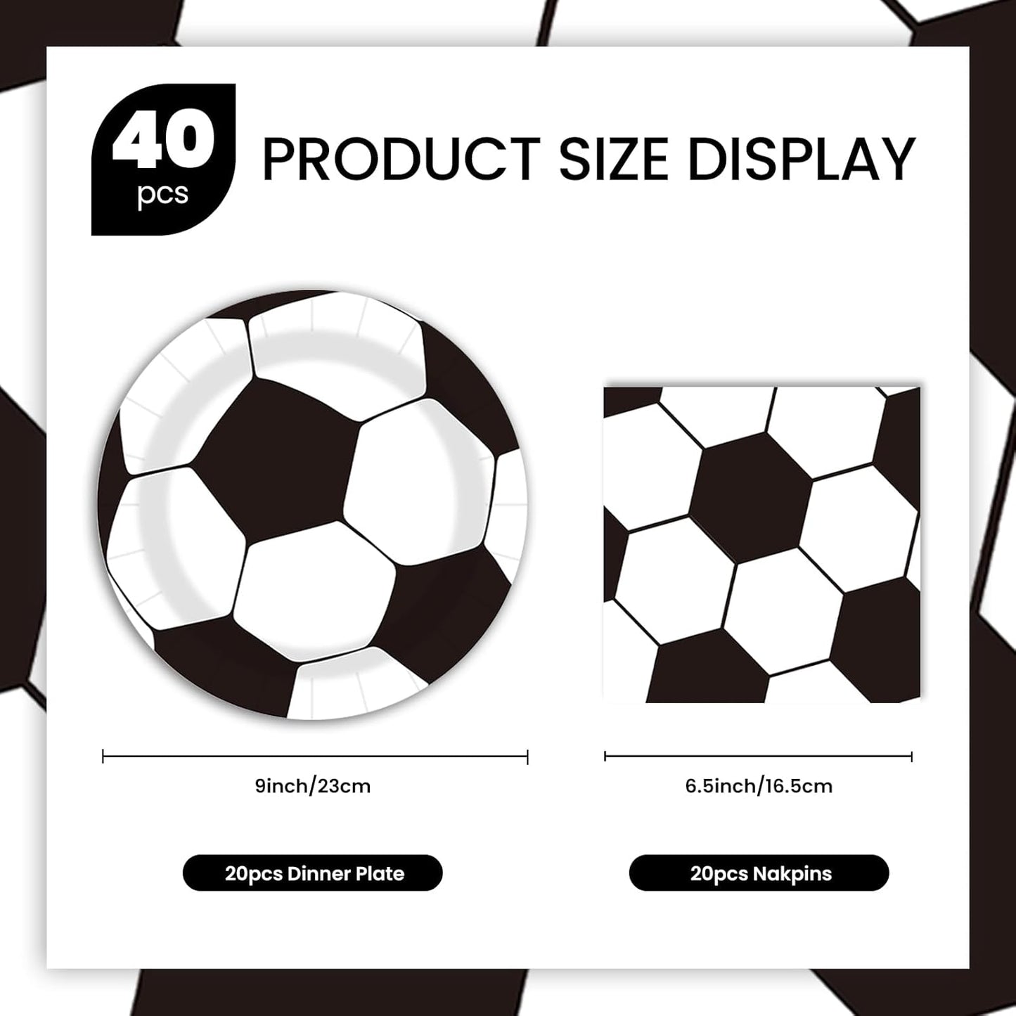 Soccer Ball Party Paper Plates and Napkins Disposable 9 inch 20 pcs Dessert Cake Plates & 20 pcs Napkins Tableware for Fruit Cake Party Decorations