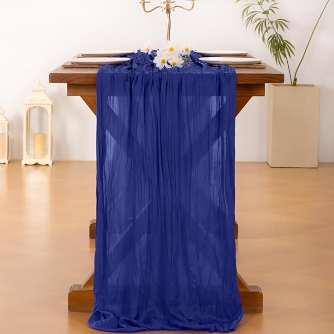 Socomi 2pcs Royal Blue Easter Spring Cheesecloth Table Runner Boho Rustic Gauze 120 inch 10FT Cheese Cloth Runner for Wedding Party Baby Shower Birthday Home Decor Holiday Decorations