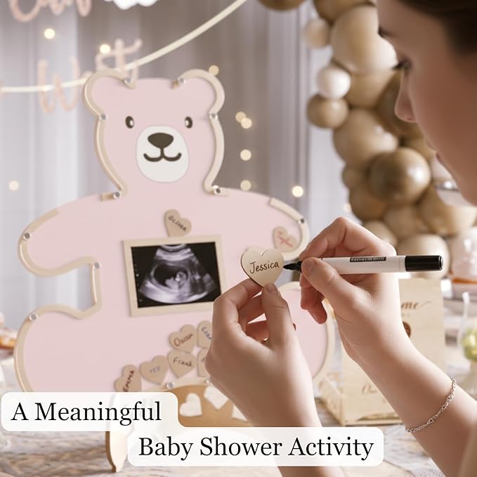 The Real Bossy Baby - Large Teddy Bear Guest Book Frame Keepsake for Baby Shower - Gender Reveal - Birthday - Premium Wood Shadow Box Display - Unique Gift Ideas - Luxury Personal Nursery Decor - Ultrasound Frame - We Can Bearly Wait Theme - Includes W...
