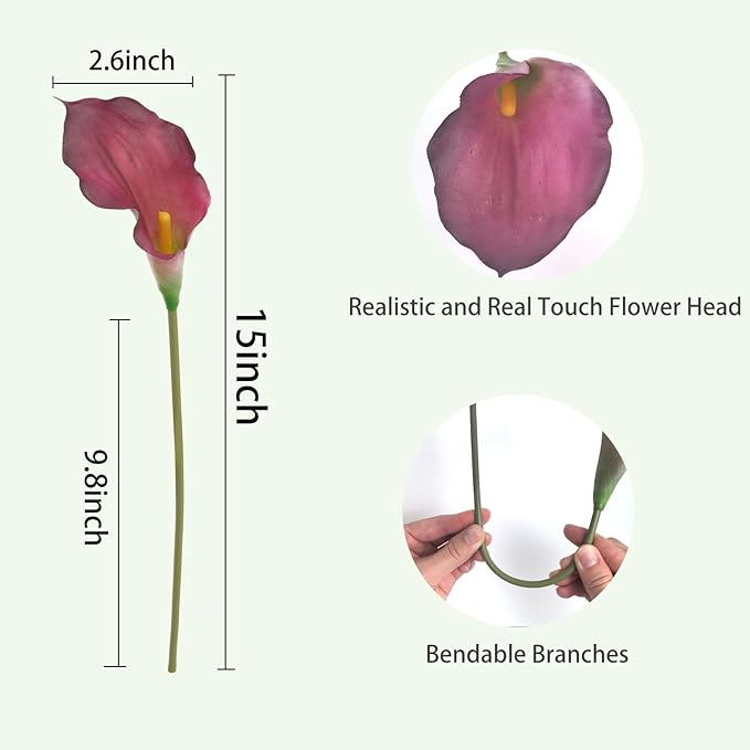 12 PCS Purple Calla Lily Artificial Flowers,14.6" Faux Calla Lilies Flower Real Touch Silicone Fake Lilies Flowers for Home Decor,DIY Wedding Centerpieces,Indoor Floral Arrangements