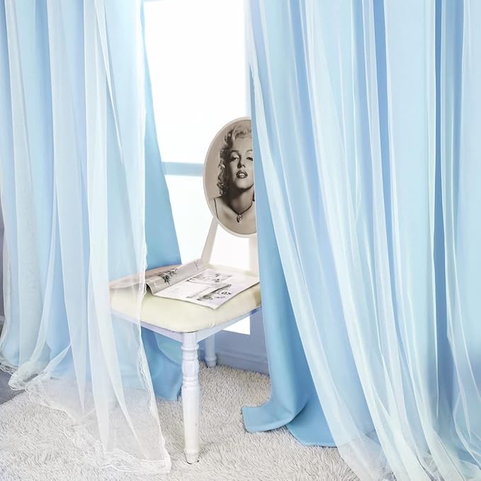 Blue Blackout Curtains 54 Inch Long, Double Layered Blue Curtains for Kids/Girls Boys Bedroom, Nursery Living Room, 52 x 54 inch, 2 PCs