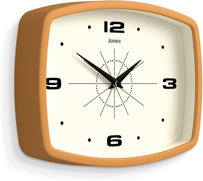 JONES CLOCKS® Movie wall Clock | Retro Rectangular Clock | 10 inch | Mustard Yellow | Cool mid-Century Designer Look for Kitchen, Living Room or Office