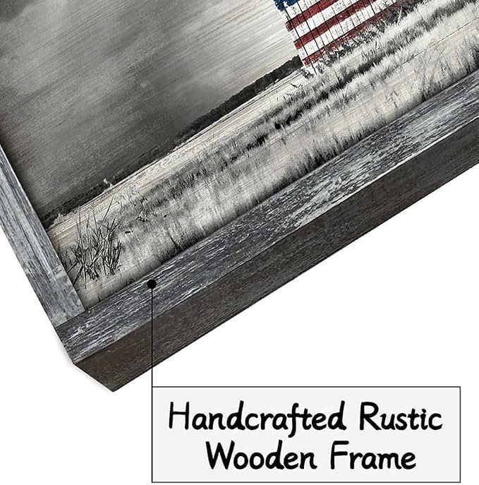 Barn Wall Art Wood Picture: Large Farmhouse Country American Flag Framed Painting Decor Black White Rustic Farm Countryside Landscape Artwork Panoramic Horizontal Rural Nature Scene Print for Living Room Bedroom