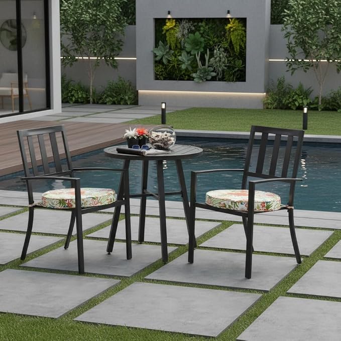 Set of 2 Outdoor 18 inch Round Patio Dining Chair Pads – Comfortable Fiber-Filled Seat Cushions with Ties, Reversible Polyester Fabric, Breeze Floral