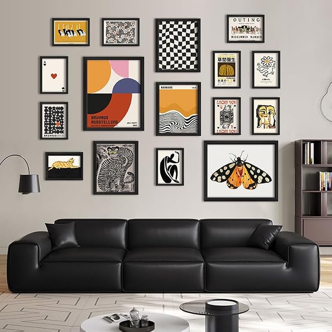 ANERZA 16 PCS Eclectic Wall Art Decor, Modern Maximalist Wall Prints for Bedroom, Bauhaus Posters for Room Aesthetic, Retro Abstract Wall Collage Kit for Living Room, Funky Dorm Gallery Home Decor