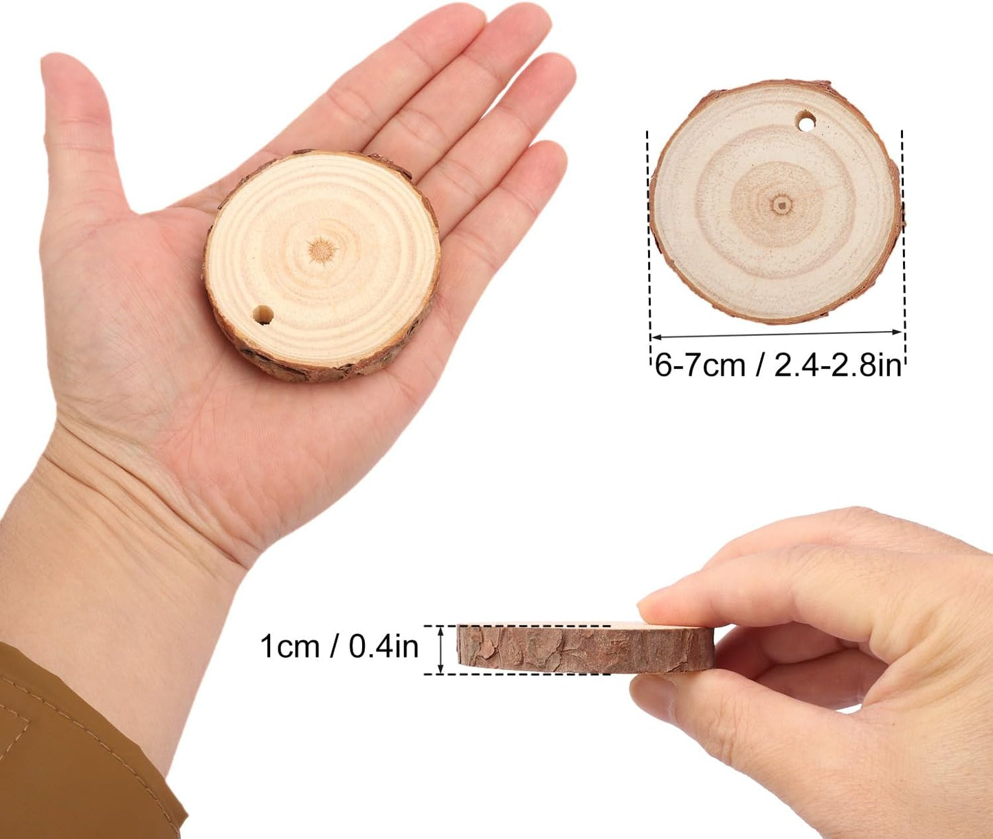 80 PCS 2.4-2.8 Inch Small Wood Slices with Hole, Mini Wood Slices with Rope for DIY Arts Craft Christmas Ornaments