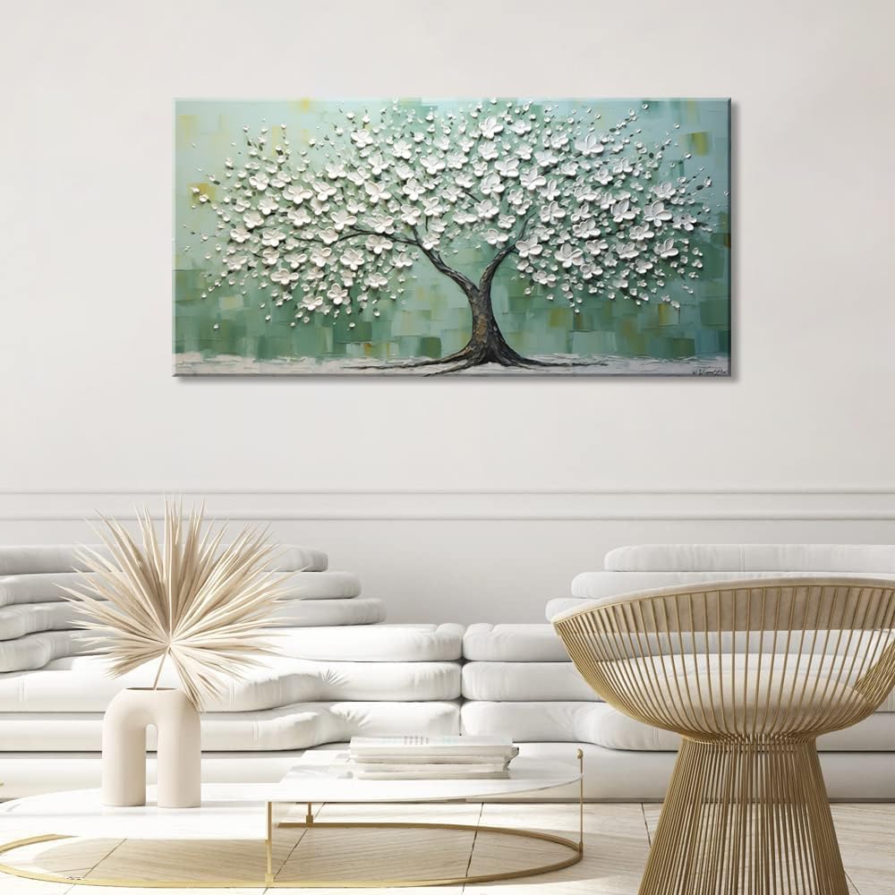 LASMOND Turquoise Tree of Life Wall Art for Living Room Canvas Prints Artwork Modern Abstract Bedroom Office Painting Decor (40x20 Inches)