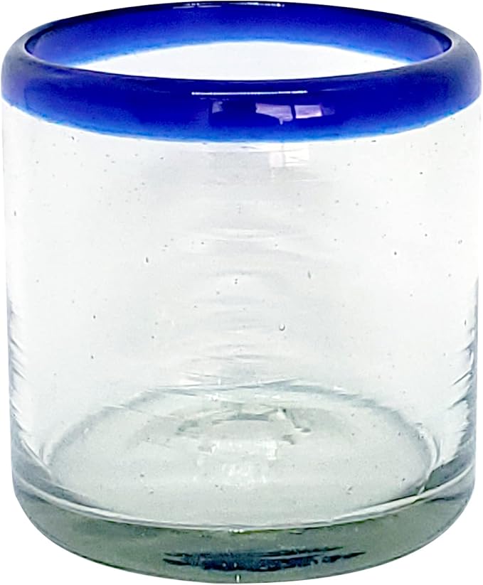 Cobalt Blue Rim 8 oz DOF Rock Glasses (set of 6), Recycled Glass, Lead-free, Toxin-Free (DOF Rocks)