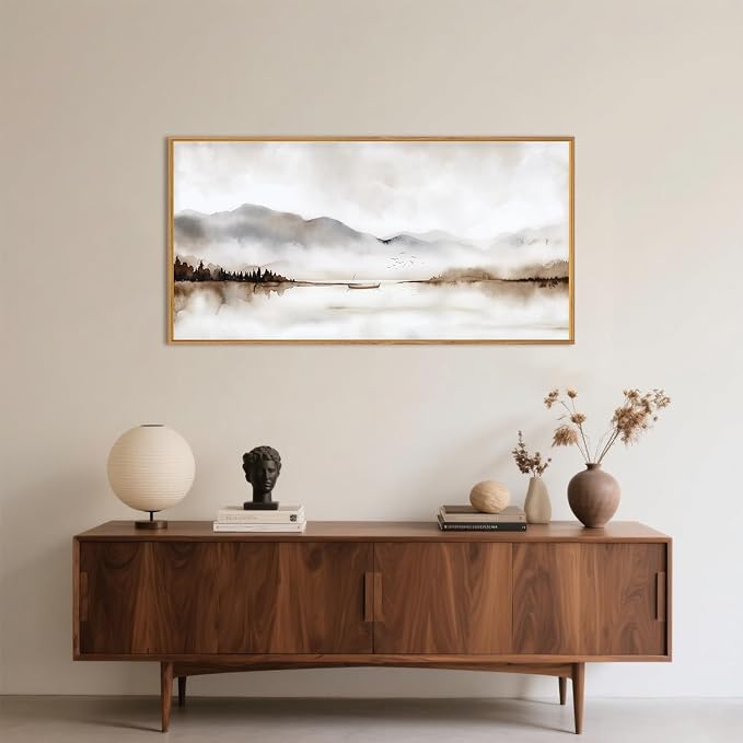 DRACIT Neutral Abstract Mountain Framed Canvas Print Wall Art Set,Watercolor Beige and Gray Landscape Wall Decor,Modern Minimalist Nature Artwork for Living Room,Bedroom-20 x40