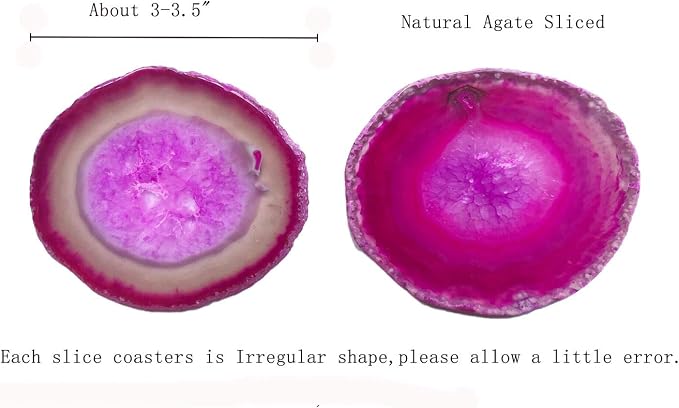 JIC Gem Set of 4 Dyed Pink Agate Geode Coasters 3-3.5'' Slices Rubber Bumpers Table Decor
