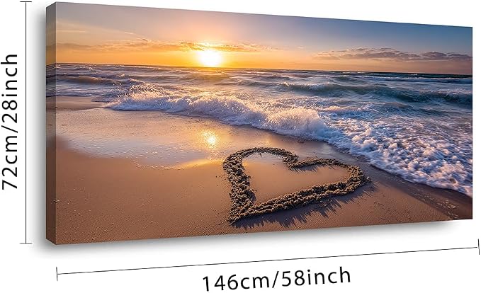 Ggaafet Romantic Love Beach Wall Art for Living Room Canvas Painting Prints Romance Sunset Brown Sandbeach Art Deco Modern Artwork Office Bedroom Family Room Decor Extra Large
