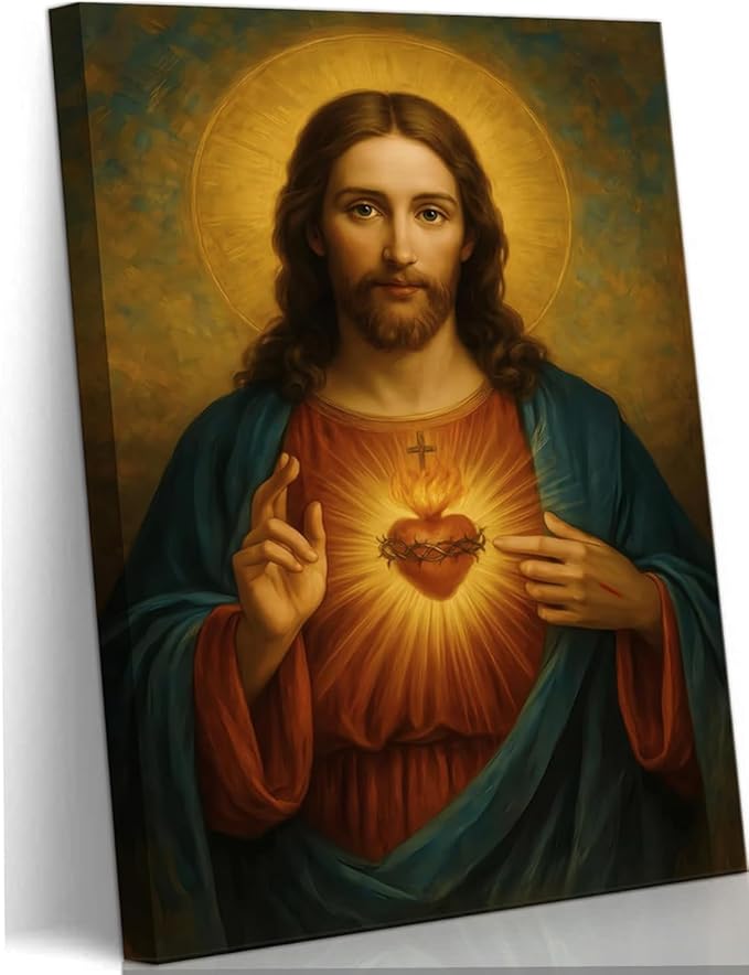 Eysintum Sacred Heart of Jesus Wall Art Christian Canvas Print Religious Home Decor Catholic Picture for Bedroom Living Room Prayer Room Ready to Hang 16x24in