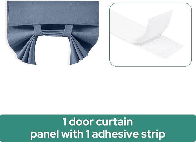 HOMEIDEAS 100% Linen Blackout French Door Curtains, Privacy Door Window Curtains, 26 X 40 Inch Room Darkening Blinds, Thermal Insulated Shades for Bedroom, 1 Panel, Stone Blue
