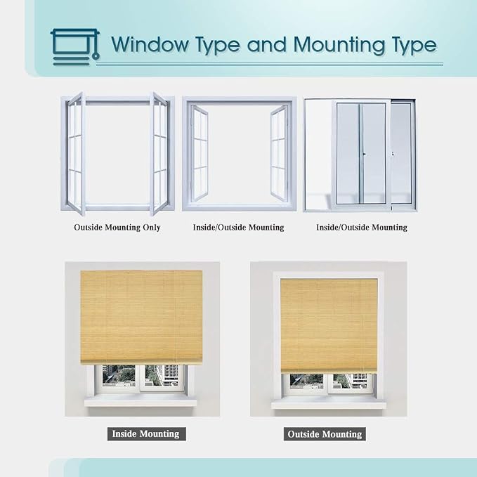 Cordless Bamboo Roman Window Blind Sun Shade, Light Filtering Shades with 8-Inch Valence - Natural Woven Bamboo (W46 x L72)