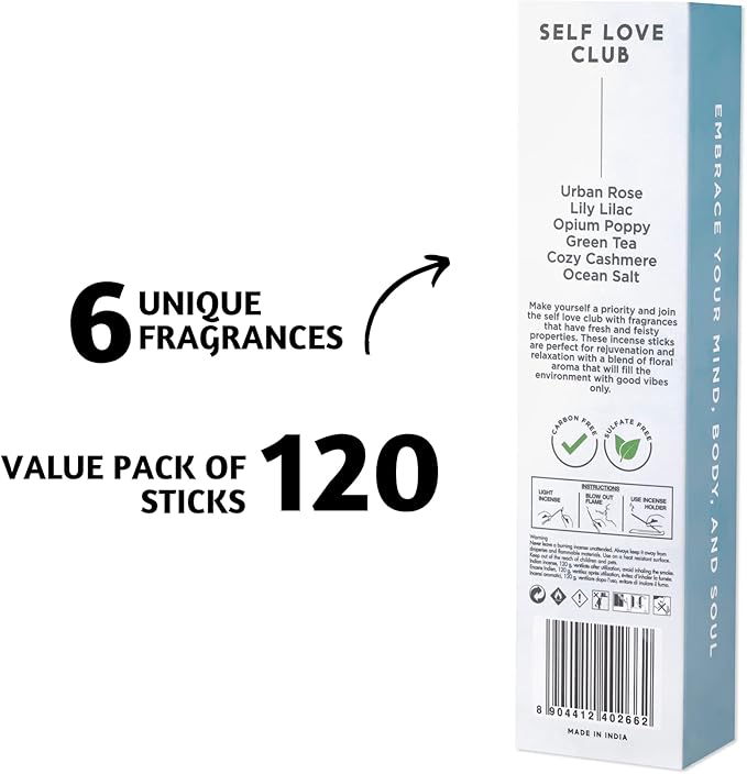 Folkulture Incense Sticks (120 Sticks) | Set of 6 Premium Best Smelling Incense for Aromatherapy, Gifts for Women | No Charcoal, Organic, Non Toxic, 45 Min Burn time Green Tea, Rose Insence-Sticks