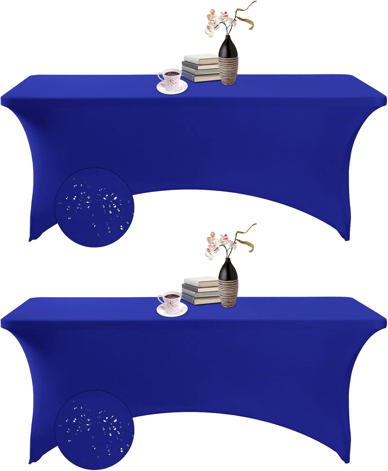 2Pack Spandex Waterproof Table Covers 6ft，Spandex 6ft Waterproof Table Cover for Party,Wedding, Banquet, and Events(Royal Blue)