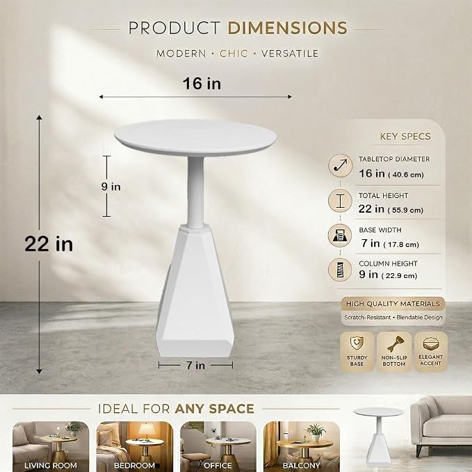 Round Wood Side Table, Coffee Nightstand Cocktail Drink Modern Accent Circle End Table, Wood Pedestal Base for Living Room, Bedroom, Small Spaces, Offices, Ivory