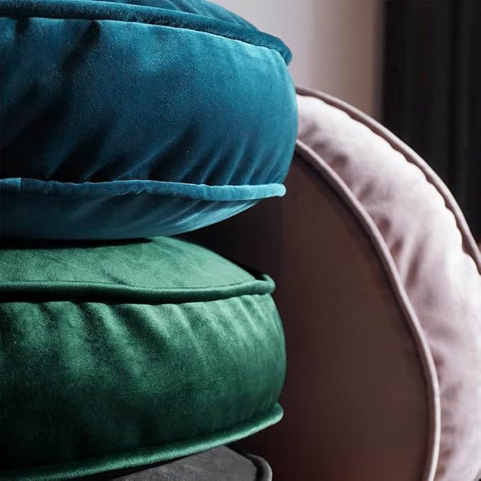 Velvet Floor Pillows Round Chair Cushion Couch Throw Pillow Soft Pouf Seat Mattress Bean Bag for Reading Nook Play Room (25.6",Green)
