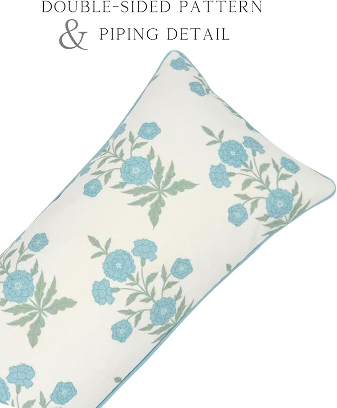 Jillien Harbor Amelia Lumbar 14" x 36" Floral Throw Pillow Cover Blockprint Grandmillennial Home Decor