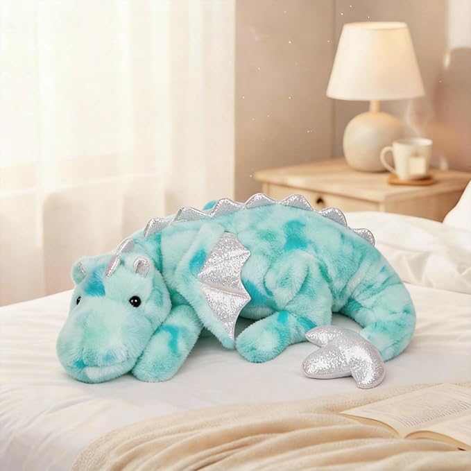 ARELUX Large 36in Cute Teal Marble Dragon Stuffed Animals Plush Toy Soft Colorful Green Pterosaur Plushie Giant Fuzzy Dinosaur Pillow Plushies with Wings Cuddly Gifts