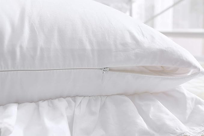 Lace White Euro Shams Throw Pillow Covers Cushion Cases with Ruffles Cotton 20"X20" Zipper Closure Luxury Elegant 2-Pack
